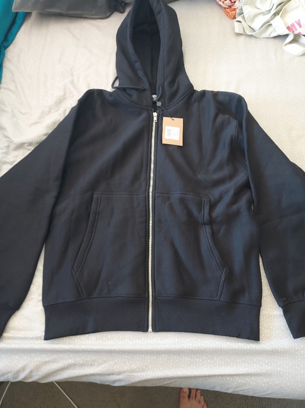 Stussy Black Zip-Up Hoodie with Tag